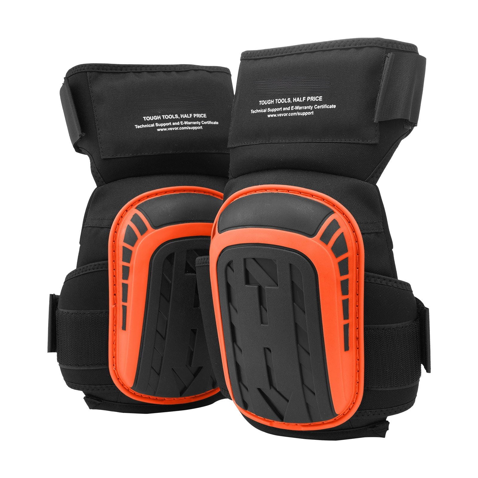 Heavy Duty Knee Pads for Construction Work, Anti-Slip Gel Cushion with Extension Straps, Durable for Flooring Roofing Gardening, Black/Orange