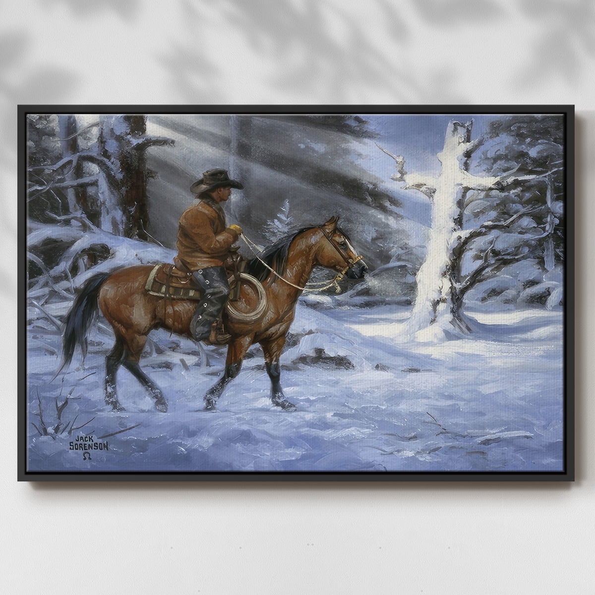 Silent Night, Holy Night - Framed Gallery Wrapped Holiday Canvas - 17 x 25 - Black Frame