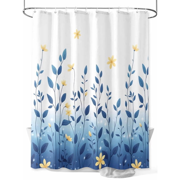 nqOlkjepod Blue Ombre Eucalyptus Shower Curtain, Waterproof Shower Curtains for Bathroom, Elegant Yellow Floral Botanical Washable Fabric Bathtub Curtain Set Bath Decor with 12 Hooks 72"x78"
