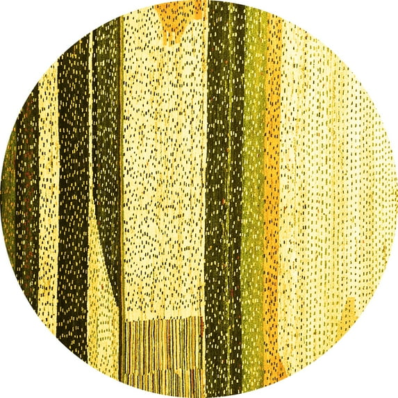 Ahgly Company Indoor Round Abstract Yellow Contemporary Area Rugs, 5' Round