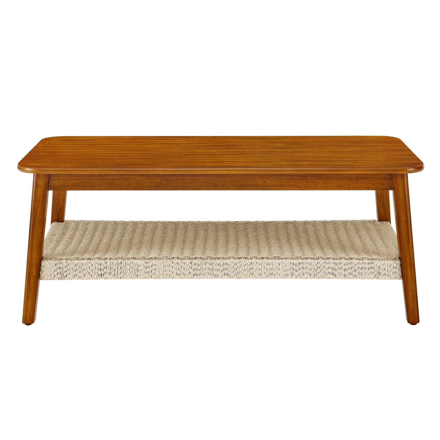 Mid-Century Modern Woven Coffee Table with Ample Storage, 47.25"