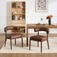 thumbnail image 3 of Dayalane Dining Chairs Set of 2, Mid Century Modern PU Upholstered Kitchen Chairs with Curved Open Back Comfy Accent Chair Side Chairs for Home Living Room Restaurant Reception, Brown, 3 of 15