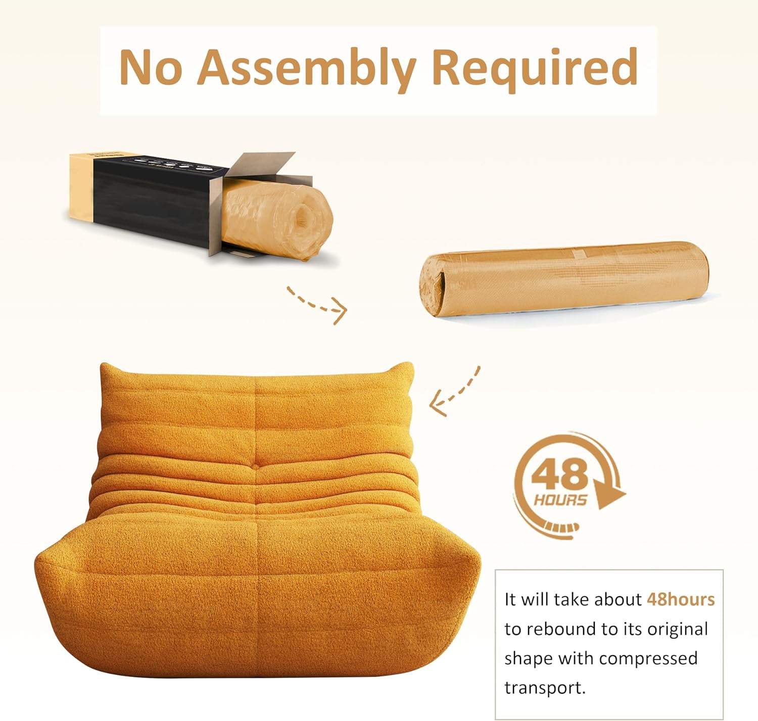 Single Yellow Bean Bag Chair for Adults with Memory Foam Filler, Faux Fur Floor Gaming Sofa for Home or Apartment
