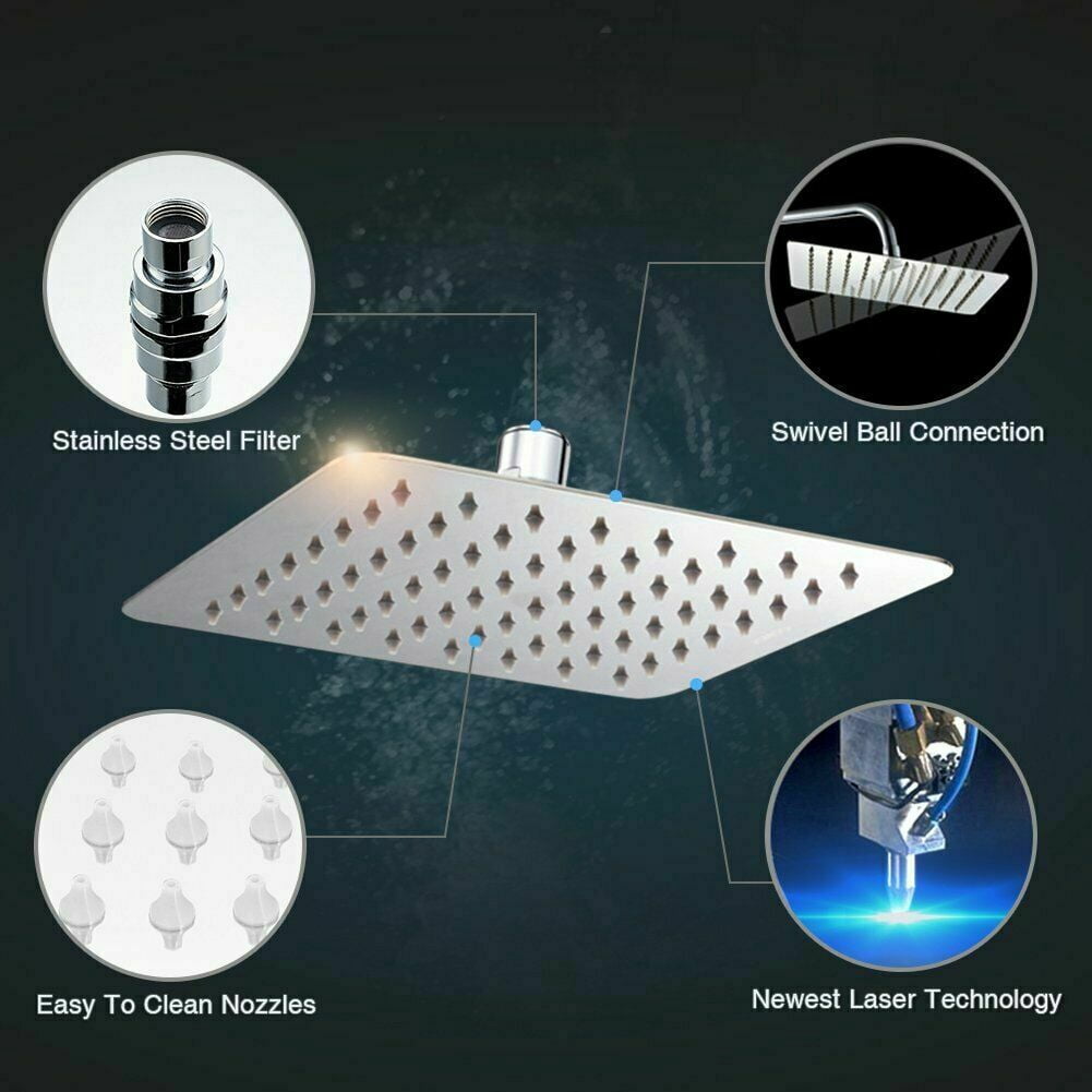 Zovajonia 16" Square Rain Shower Head Ultra Thin High Pressure Chrome Finish