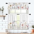thumbnail image 5 of Floral Leaves Curtain for Kitchen Bathroom Watercolour Pink Flower Rod Pocket Window Tier Curtains Valance Set 3 Pcs Plant Printed Curtains 54 x 18 inches + 27 x 36 inches *2, 5 of 6