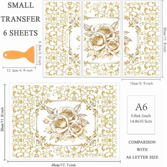 1 set 3Pcs/Set Golden Vine Rub on Transfers for Furniture and Crafts 6x12 Inch Flower Furniture Transfer Stickers Decals Decor with 1pc Scraper for Wood Furniture Decor Scrapbooking