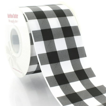 3" Black/White Buffalo Plaid Grosgrain Ribbon - 100 Yards