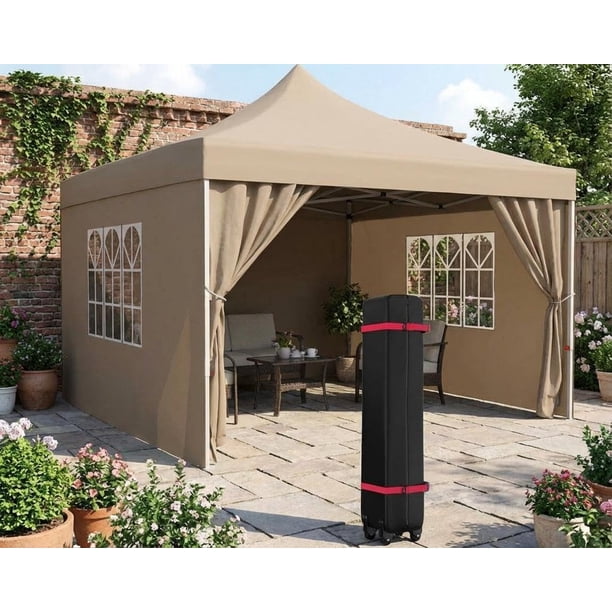 QinaQin Carpa canopy portátil de 10 x 10 pies con laterales, gazebo impermeable de armado fácil para eventos al aire libre
