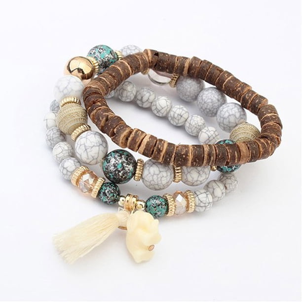 Pulseras para mujer, regalos para mujer, pulseras de cuentas multicapa, pulsera multicolor florida, pulsera WH