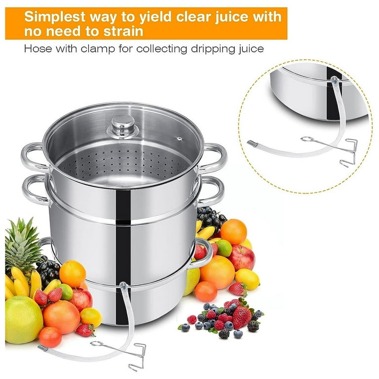 ZQRPCA 11-Quart Steam Juicer Stainless Steel, Steamer Extractor Pot for  Fruit Vegetable Canning with Tempered Glass Lid, Hose, Clamp, Loop Handles
