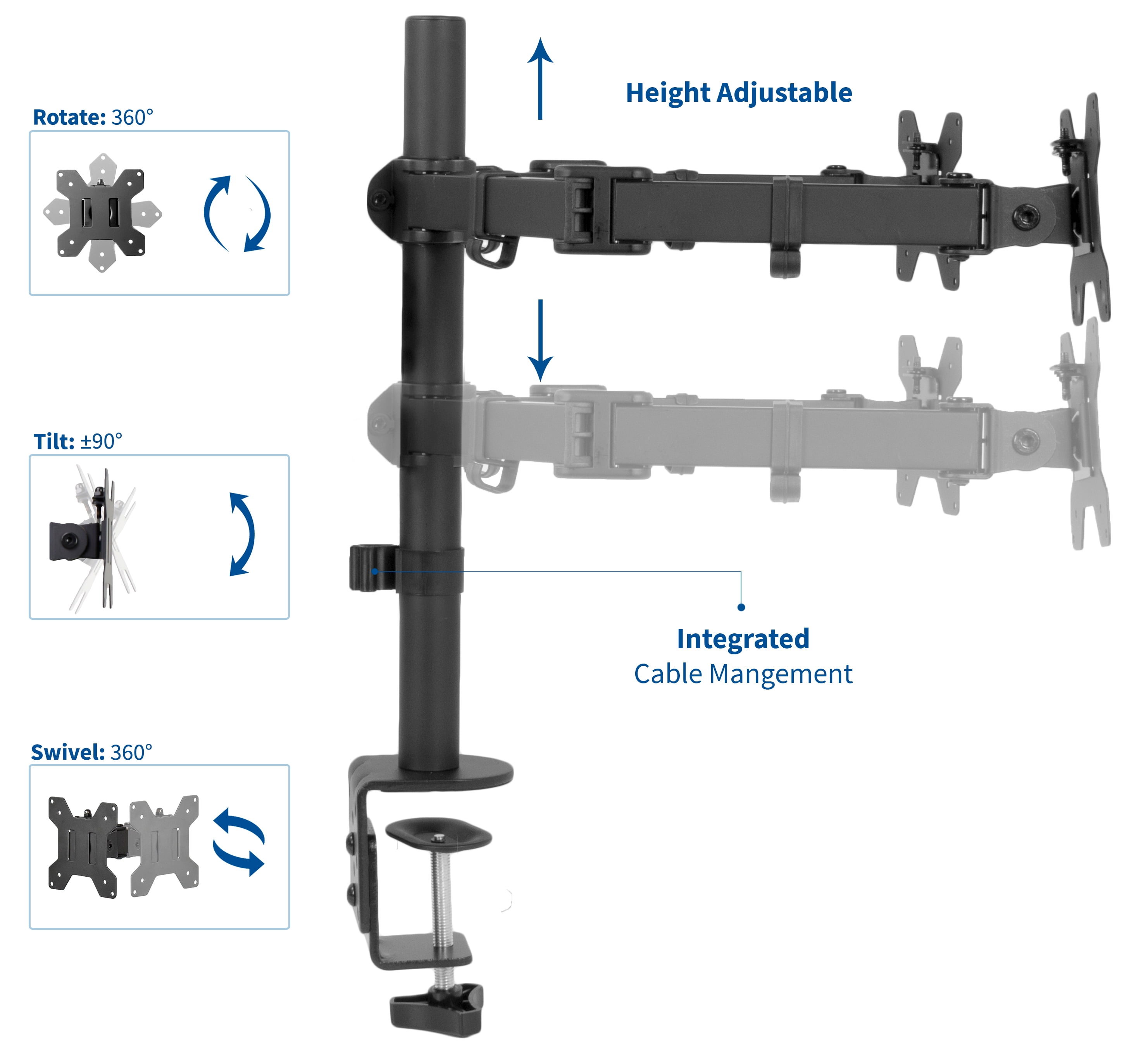 VIVO Full Motion Dual VESA Monitor Desk Mount Double Arm Joint Screens upto 30/"