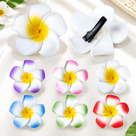 24‑Pack 2.5 Inch Foam Plumeria Hawaiian Flower Hair Clips, Tropical Hair Accessories for Beach Luau Wedding Women