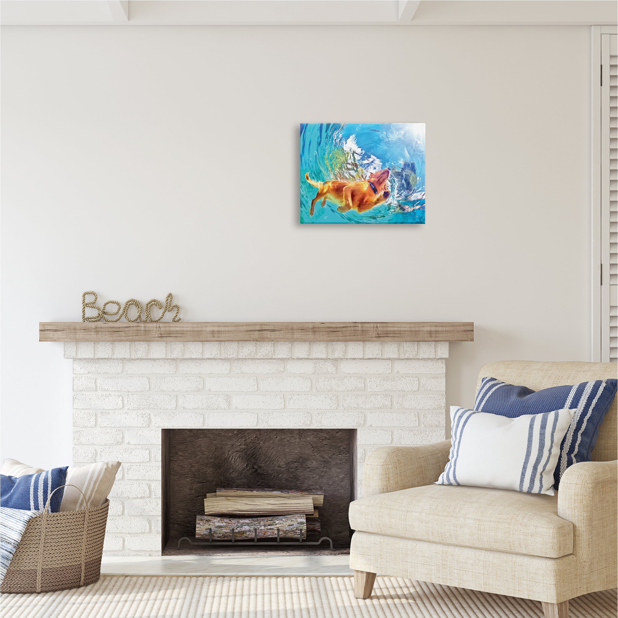 Stupell Industries Dog Swimming Underwater Animals & Insects Painting Gallery Wrapped Canvas Print Wall Art, 20 x 16