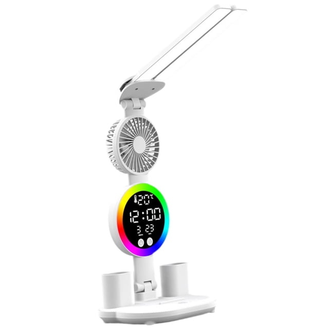 Lámpara de escritorio LED ajustable, recargable por USB, para guardería, brillante Ventilador de reloj