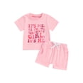 thumbnail image 2 of Aojekbee Kids Girls Shorts Set, Short Sleeve Crew Neck Letters Print T-shirt with Shorts Summer Outfit, 2 of 10