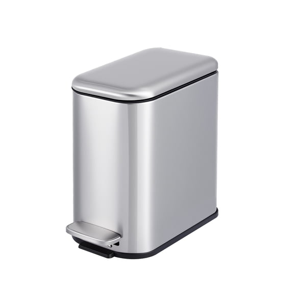 CazToi 1.32 Gallon Slim Soft-Close Stainless Steel Trash Can 5L Compact Step-On Garbage Bin with Odor-Seal Lid