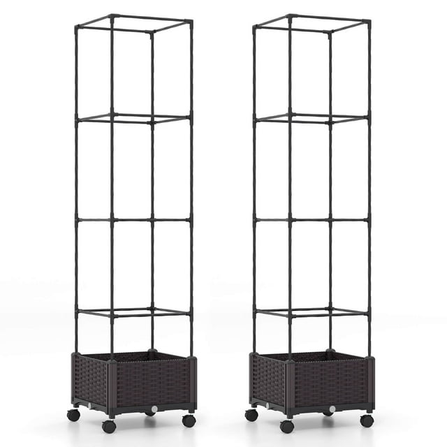 Costway 2 PCS 67" Planter Raised Garden Bed with Planter Box &Trellis Adjustable Height