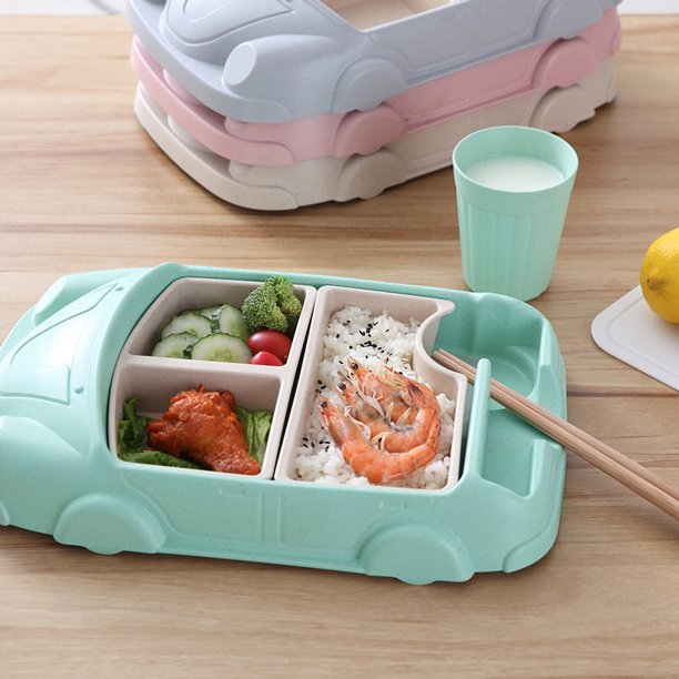 Juego de cena de fibra de bambú en forma de coche, plato dividido, taza para niños, respetuoso con el medio ambiente