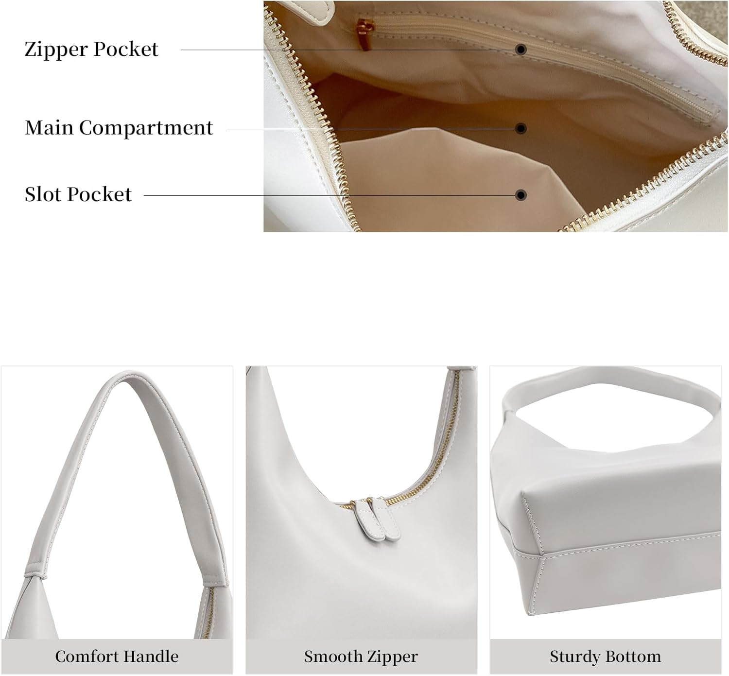 Kwuty Leather Hobo Bag Small Shoulder Purses for Women Slouchy Tote Handbag Vegan Leather Crescent Bag