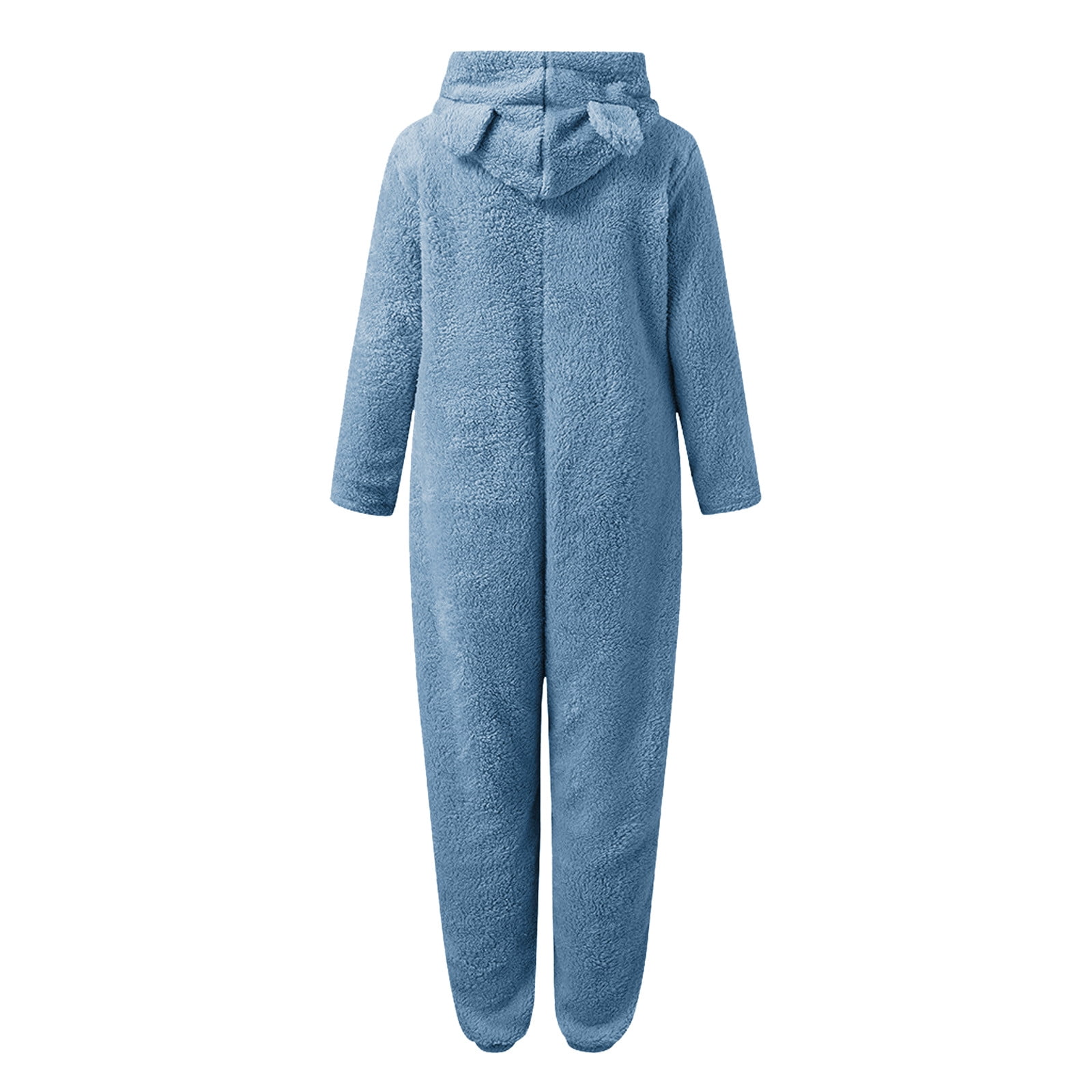 Lovskoo Womens Fluffy Hooded Jumpsuit Fuzzy Pajamas Long Sleeve Cute Ear One Piece Onesie Winter Warm Rompers Sleepwear Sky Blue