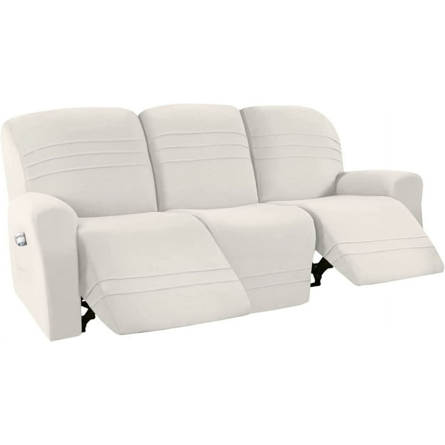 5-Pieces Recliner Sofa Covers Stretch Reclining Couch Covers for 3 Cushion Reclining Sofa Slipcovers Furniture Covers Form Fit Customized Style Thick Soft, Ivory