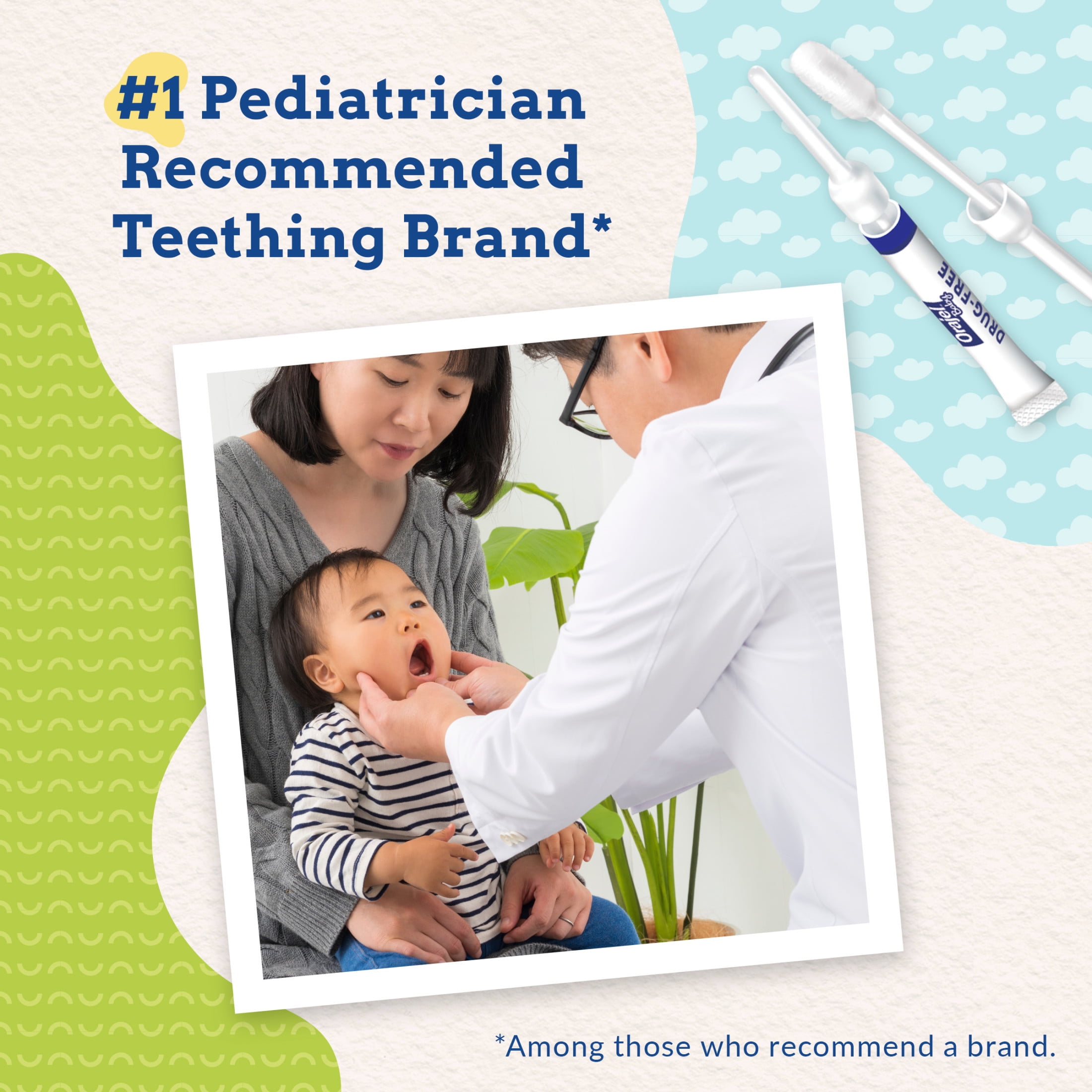 Orajel Baby Teething Cooling Swabs, Daytime, for Relief of Painful Swollen Gums, Drug-Free, 12 Swabs