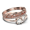 thumbnail image 2 of Unique 3 Stone Minimalist 1.55 Carat Round Cut Diamond Moissanite Engagement Ring, Trilogy Ring, Wedding Ring in 925 Sterling Silver With 18k Rose Gold Plating, Trio Set, Matching Band, 2 of 4