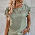 thumbnail image 5 of Women T Shirt Hollow Out Round Neck Plain Casual Comfortable Short Sleeve Top for Home Daily Leisure Pea Green M, 5 of 8