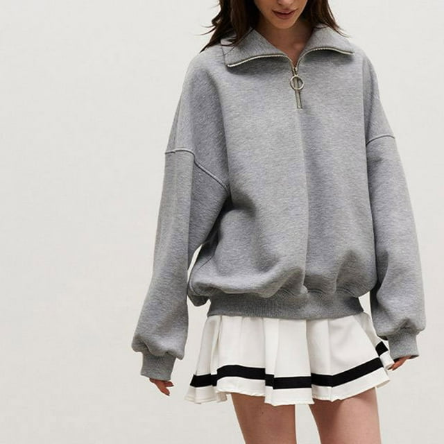 Sweat à Capuche Mode pour Femmes 2023 Col Rabattu Fermeture Éclair Pull Europe Amérique Hiver 2023 Nouvelle Tendance Rue Ample Décontracté Paresseux Fermeture Éclair Pull 50 % de Réduction Liquidation Costumes Halloween/noël
