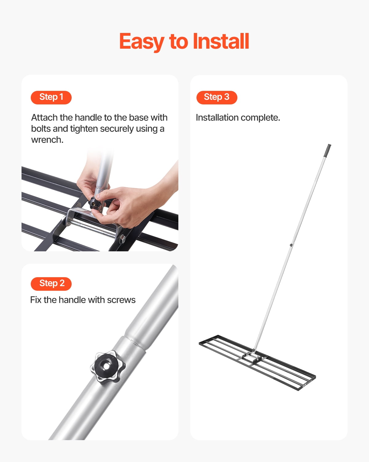 VEVOR Lawn Leveling Rake, Lawn Leveler with 83.9 in Handle, 48x10 in Ground Plate, Rust-Resistant Carbon Steel Soil Leveler, 2 Heights Adjustable, Effort Saving Lawn Leveling Tool