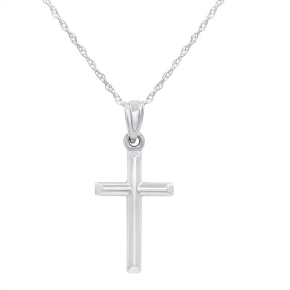 Amanda Rose Collection 14k White Gold Cross Pendant Necklace on a 14K White Gold 18 in. chain