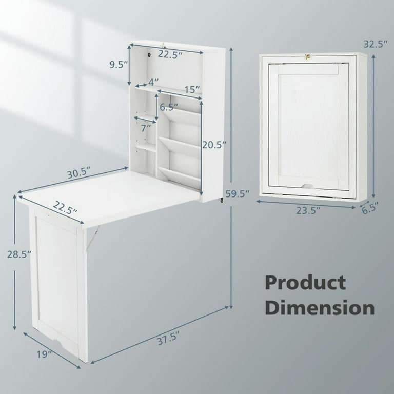 Barara King Wall Mounted Fold-Out Convertible Floating Desk Space Saver-White