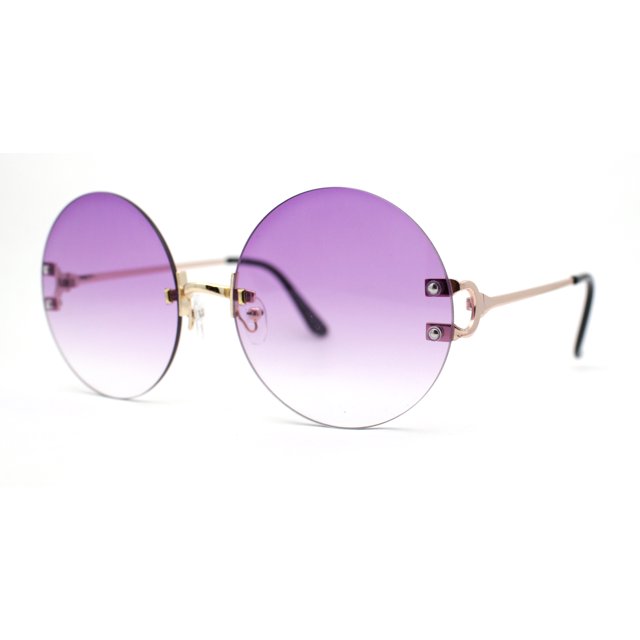 Luxury Designer Style Rimless Hippie Round Circle Lens Sunglasses Gold Purple