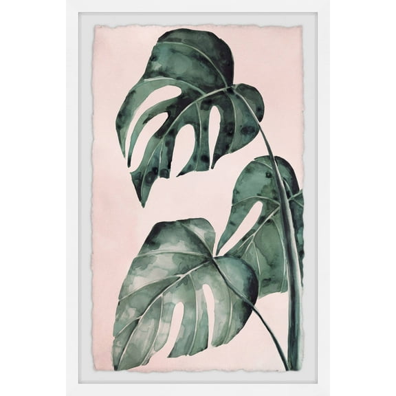 Marmont Hill Split Leaves in Pink Framed Wall Art