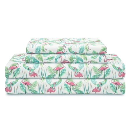 Elite Home Microfiber Coastal Bed Sheet Set, Queen, Flamingo Paradise Pink