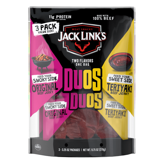 Jack Link's Duos Beef Jerky, Original and Teriyaki, 3.25 oz, 3ct