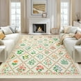 thumbnail image 4 of FairOnly 8'x10'Blossom & Grid Machine Washable Area Rug Pastoral Low Pile Non Slip Carpet for Modern Living Bedroom Decor,Beige, 4 of 7