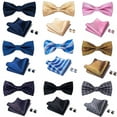 thumbnail image 3 of Synzerm Mens Solid Color Double Fold Pre-tied Bow Tie and Pocket Square Cufflink Set, 3 of 3