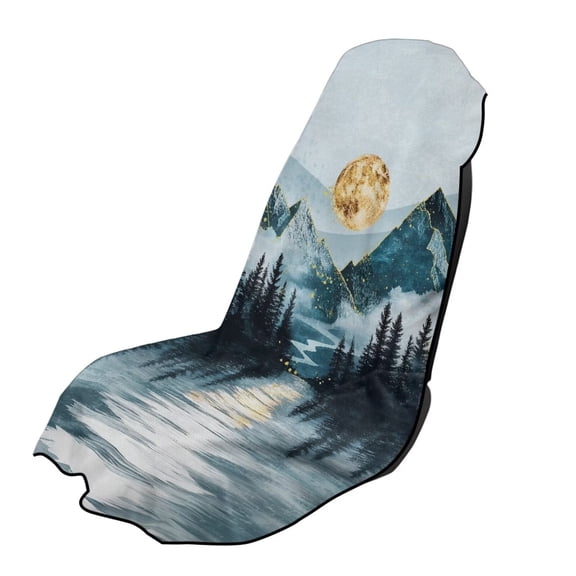 Psesaysky Mountain Forest Car Sweat Towel Seat Cover with Headrest Pocket, Waterproof Car Seat Cover Protector Front Seats, Automotive Accessories for Gym Workout, Running, Swimming
