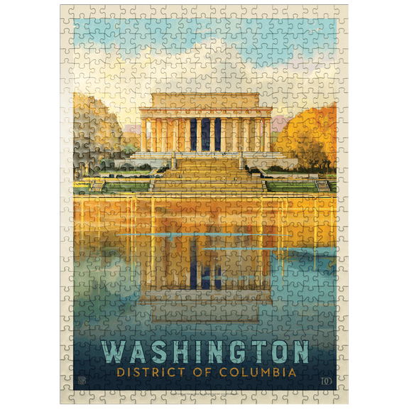 MyPuzzle - Washington, DC: Lincoln Memorial, Vintage Poster - Premium 500 Piece Jigsaw Puzzle for Adults