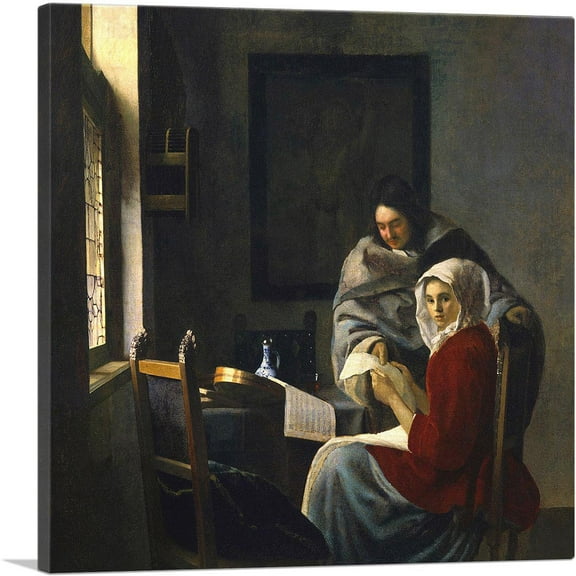 ARTCANVAS Girl Interrupted In Her Music 1658 Canvas Art Print by Johannes Vermeer - Size: 18" x 18" (0.75" Deep)