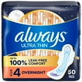 thumbnail image 2 of Always Ultra Thin Overnight Pads with Wings, Size 4, Overnight, 50 Count, 2 of 16