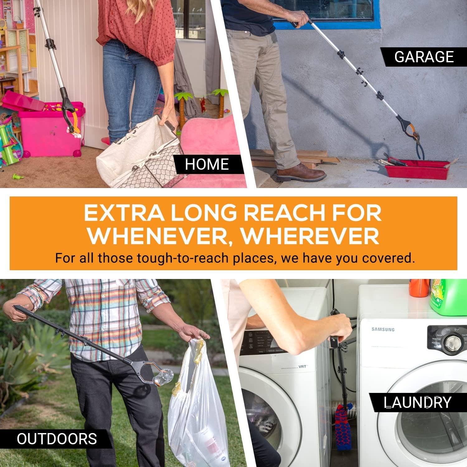 EZPIK 32" Grabber Reacher Tool for Seniors, Folding Magnetic Pickup Stick with Rotating Claw, Pro Silver