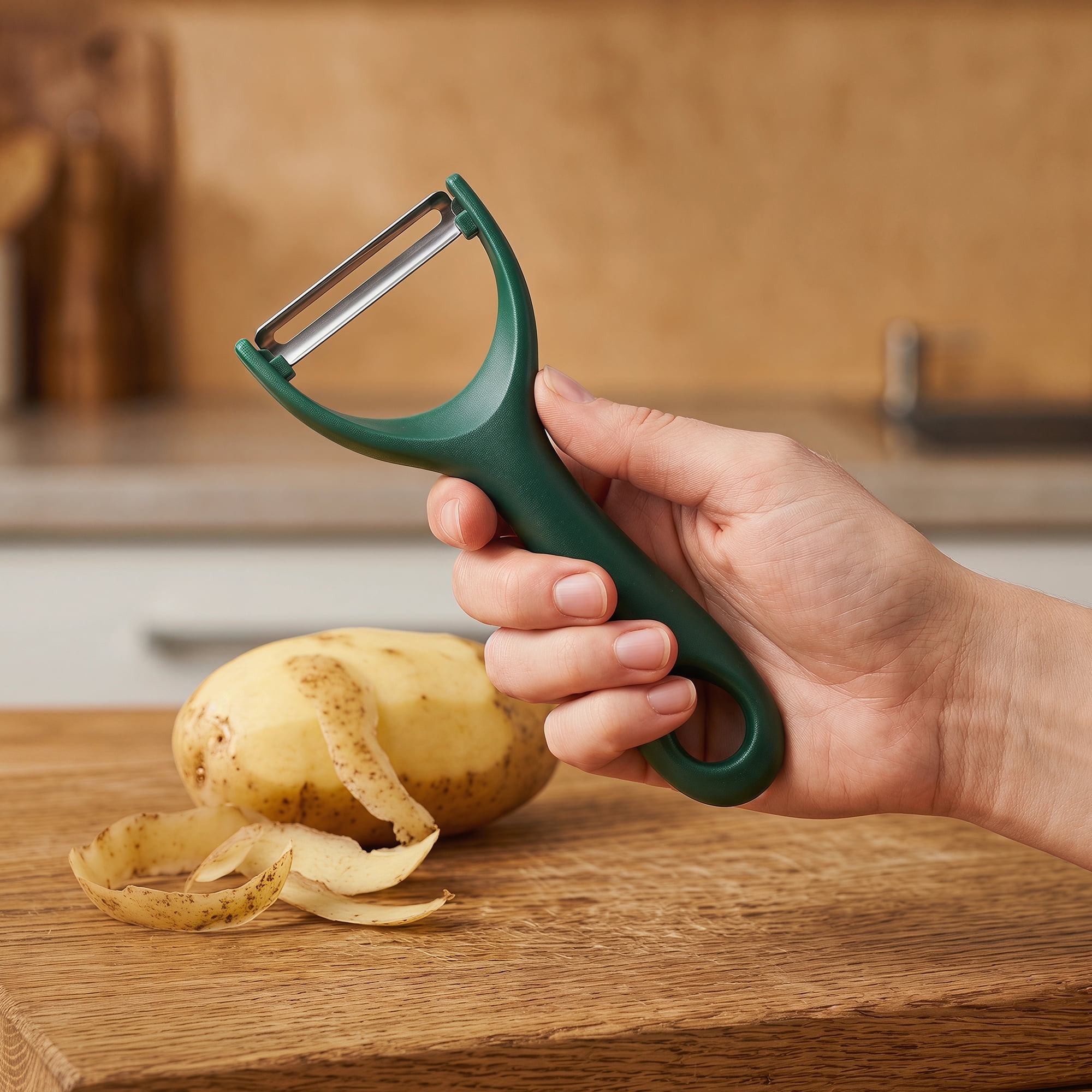 Unique Bargains Vegetable and Apple Peeler with Ergonomic Handle Dark Green 5.1x2.4 inch