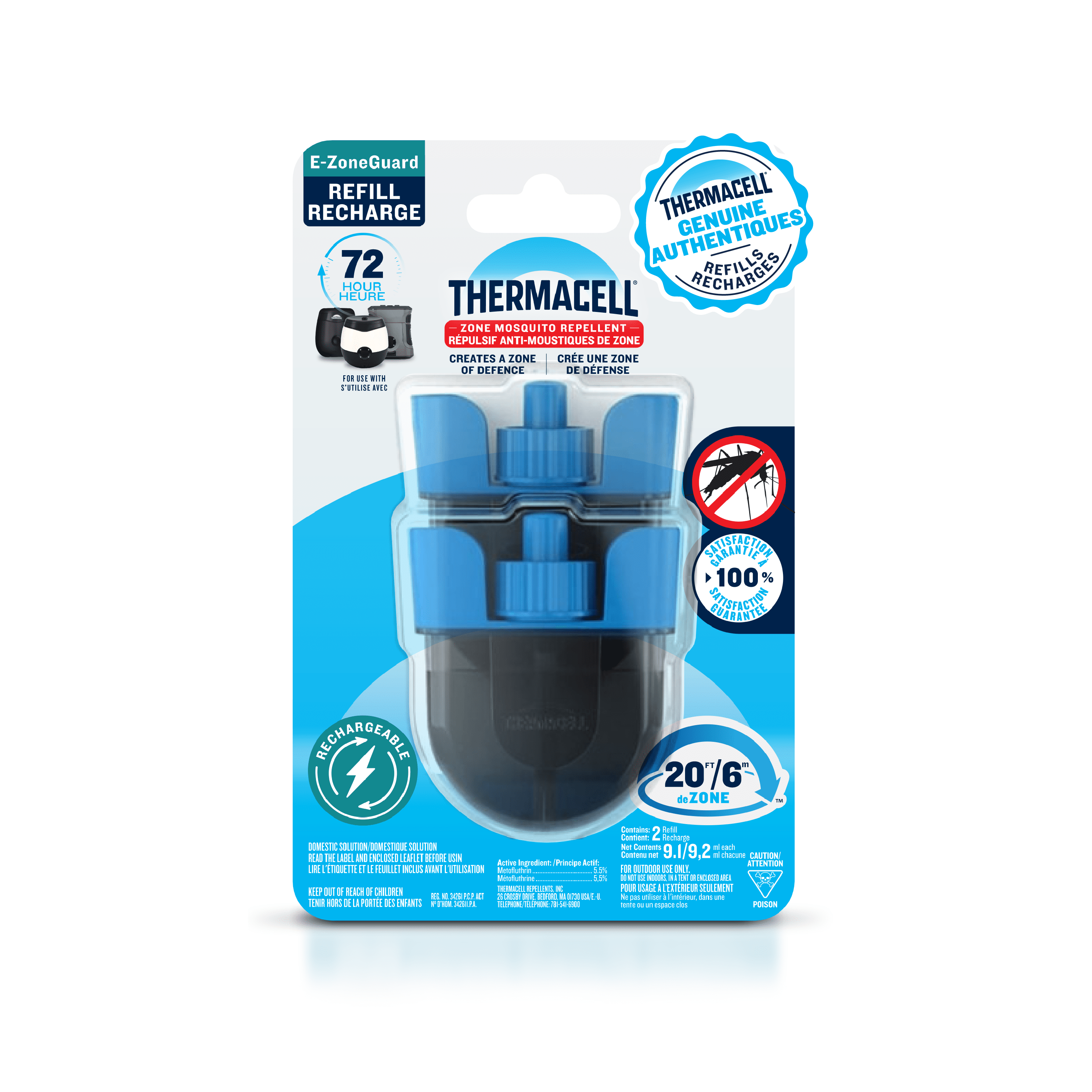Recharge de répulsif à moustiques rechargeable Thermacell E‑ZoneGuard – paquet de 72 heures