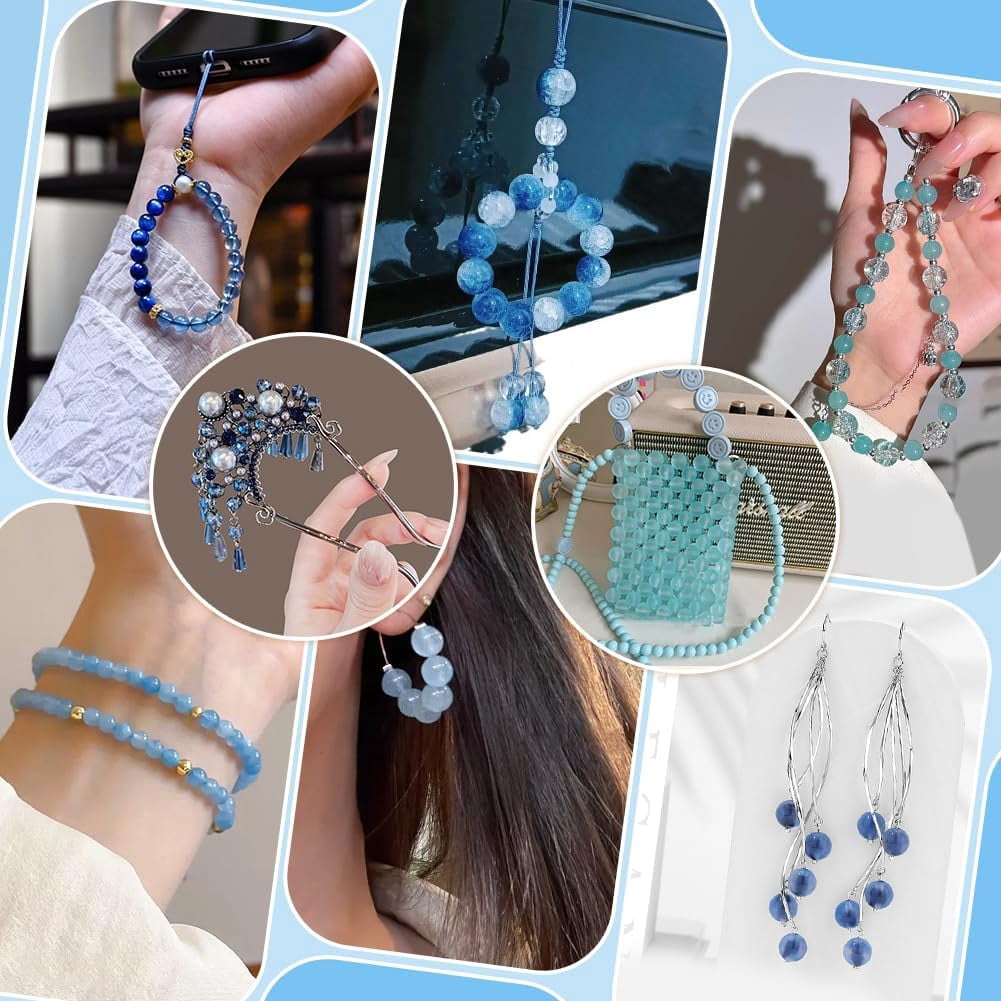 Blue PH 720pcs 8mm Blue Beads for Jewelry Making Glass Beads 24 Color Bracelet Bead Round Craft Loose Bead for Bracelets Necklaces Earring Summer Hawaii Boho Heshi Surfer Wave Jewelry Making
