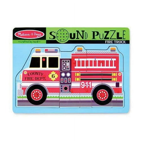 Melissa & Doug Fire Truck Sound Puzzle - Wooden Peg Puzzle With Sound Effects (9 pcs)