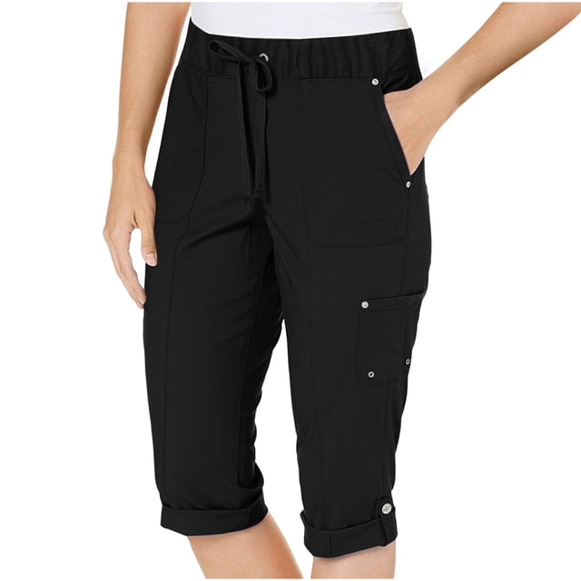 Yanlir Pantalon de Travail Multi-Poches pour Femmes Mode Léger Randonnée Jogging Extérieur Pantalon de Rue pour Voyage Sports et Actif (Noir, 2TG)