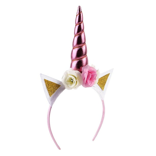 Diadema elástica con flores rosas para niños, delicada rosado