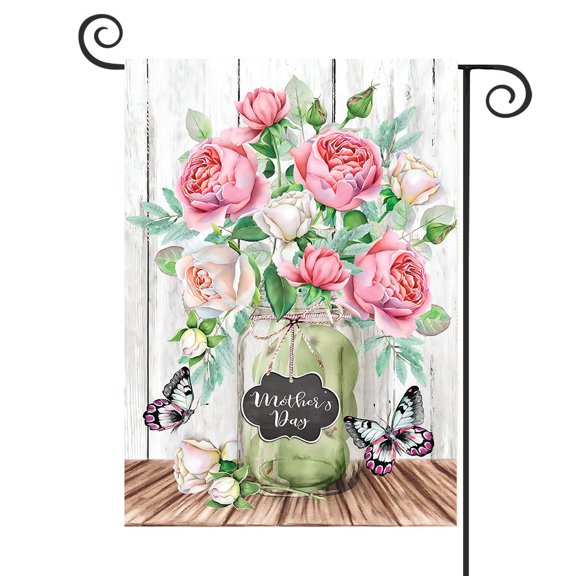 DMERBYL Mother's Day Roses Garden Flag Mason Jar Floral 12.5" x 18"